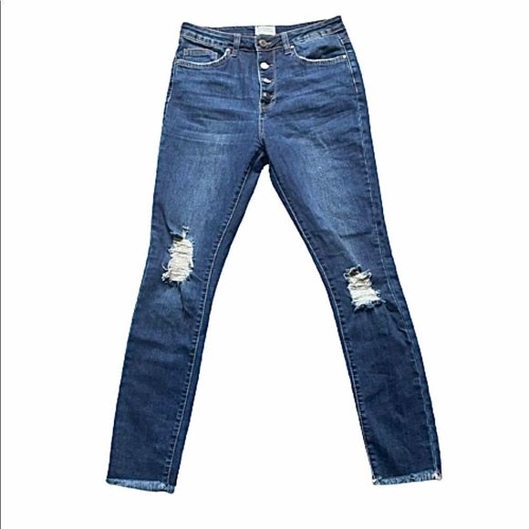 High Rise Distressed Jeans - Picture 1 of 9